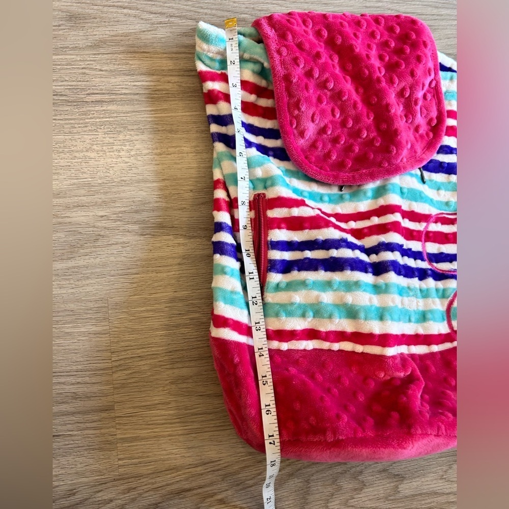 Very Cute TRIPLE FLIP Velour Striped Pink Blue Purple Backpack Bucket Bag. - Picture 10 of 11